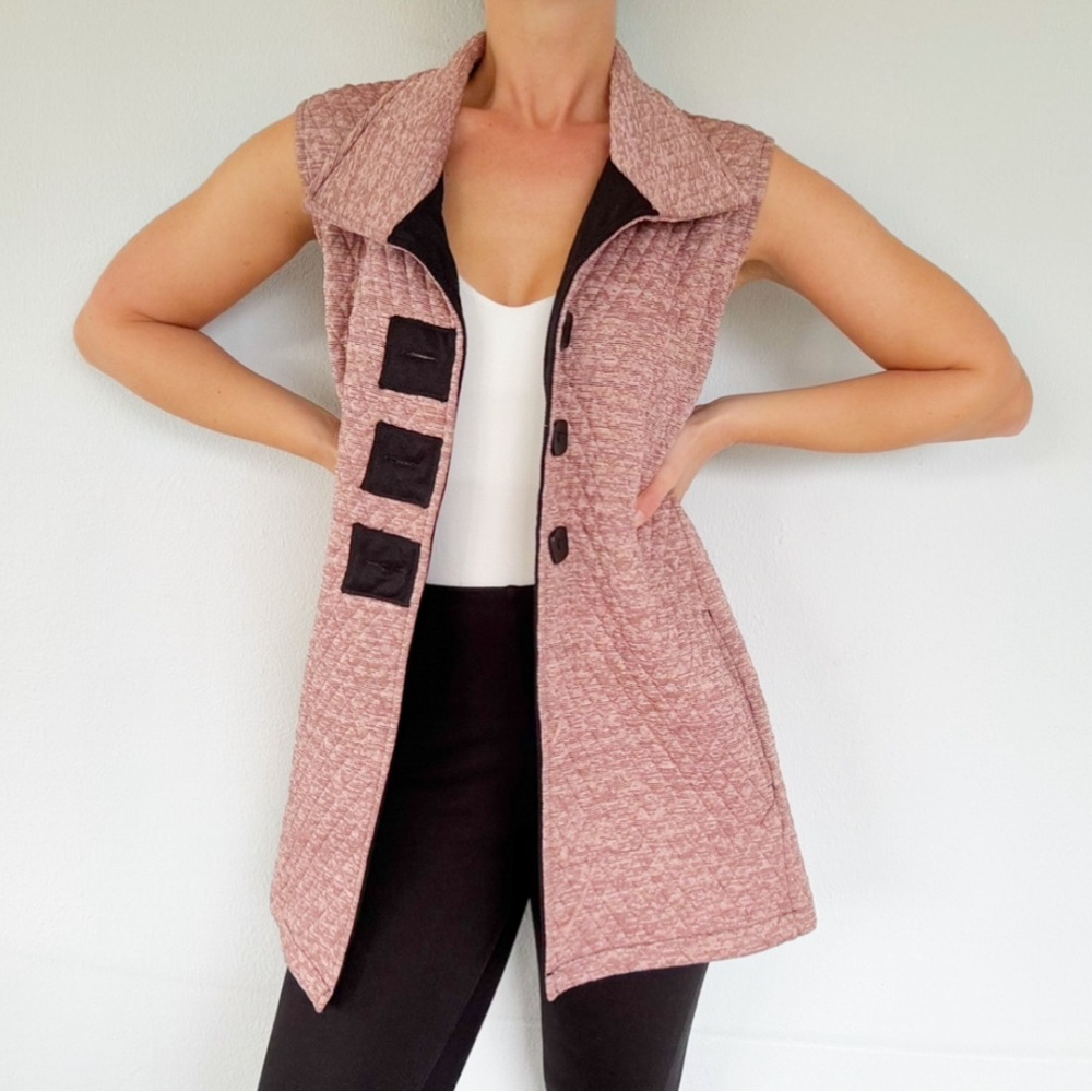 Creation mauve blush pink sleeveless quilted button front vest size XL